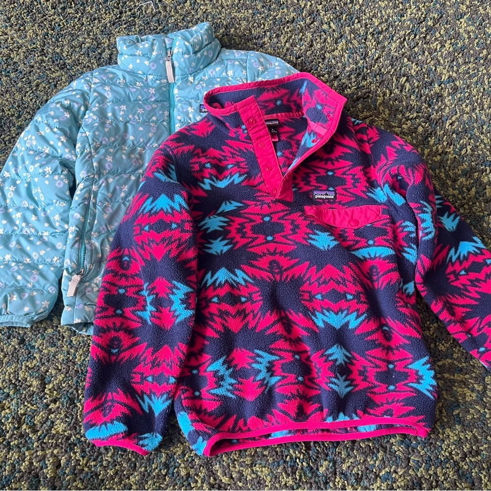 Patagonia floral lightweight puffer and fleece synchilla pullover